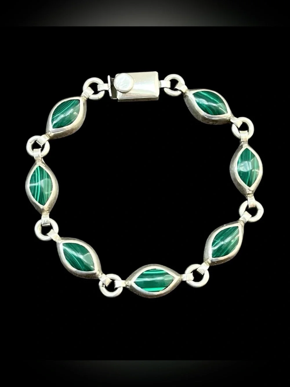 Vintage sterling silver Mexican malachite bracelet Artist signed